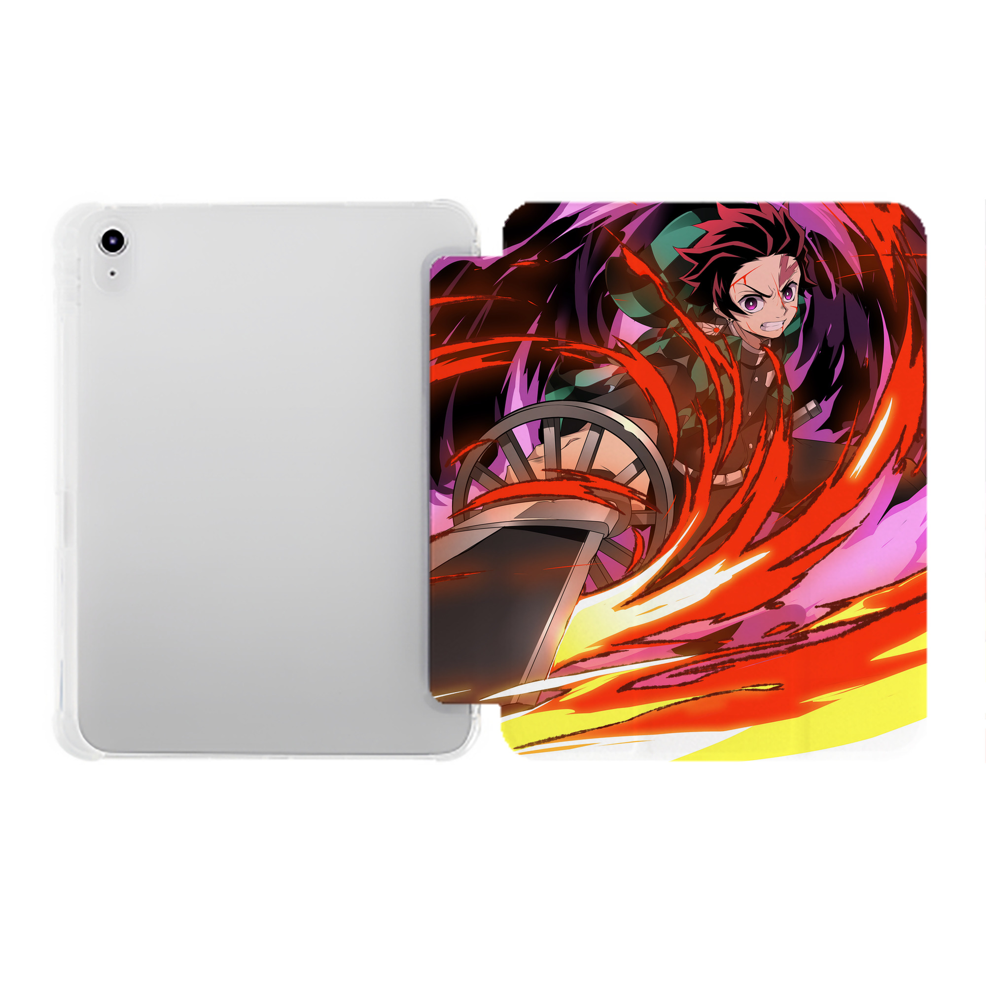 （画像用） 鬼滅の刃（きめつのやいば）竈門 炭治郎／かまど たんじろう Kamado Tanjirou IPad ケース ペン収納付き 三つ折りスタンド PUレザー×シリコン 対応機種9.5/10.5/10.9インチ